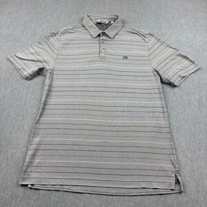 Travis Mathew Polo Shirt Mens Medium Gray Striped Performance Golf Classic